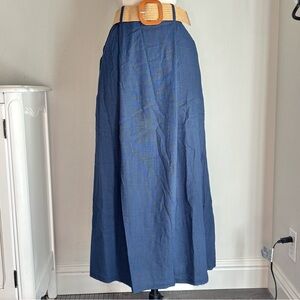 Italian Made Stretch Waist Natural Belted Maxi Skirt with Side Pockets,